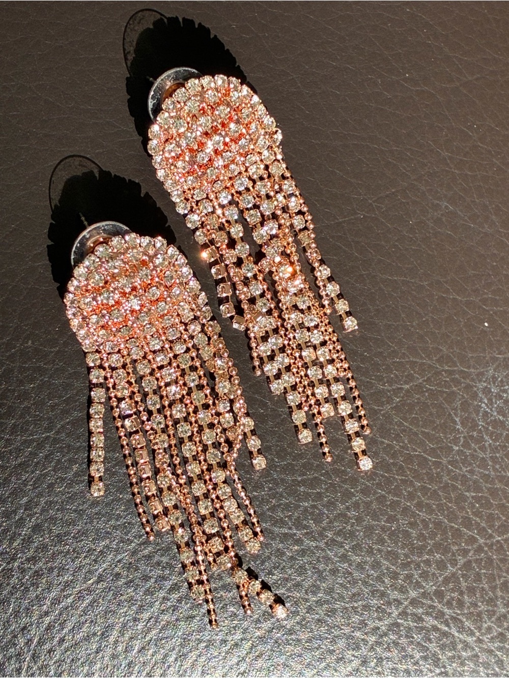 Rose Gold and Clear Crystal Fringe Drop Earrings - Women Jewelry